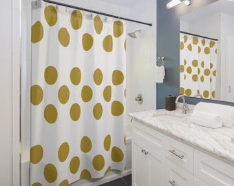 Chic Gold Dot Shower Curtain, Modern Bathroom Decor, Yellow Polka Dot Curtains, Home Upgrade, Party Decor, Gift for Her