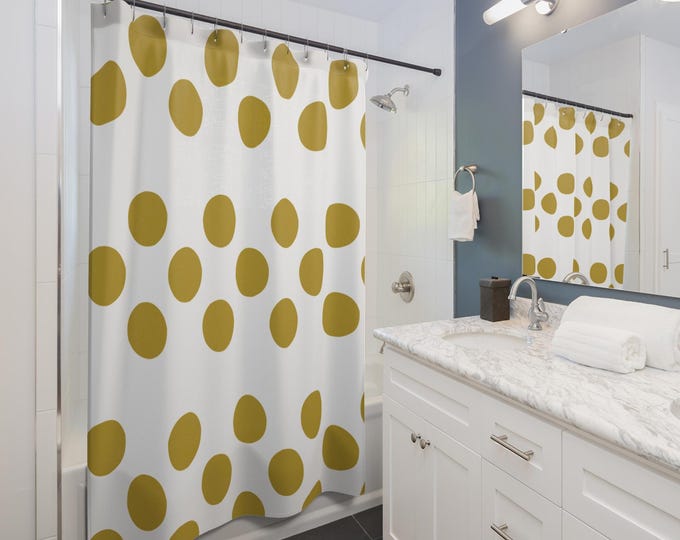 Chic Gold Dot Shower Curtain, Modern Bathroom Decor, Yellow Polka Dot Curtains, Home Upgrade, Party Decor, Gift for Her