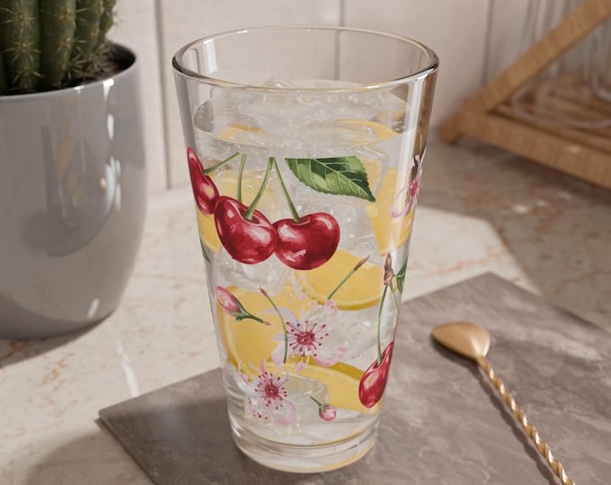 Cherry Blossom Mixing Glass, 16oz - Perfect for Cocktails, Smoothies, Parties, Farmhouse Decor, Kitchen Gift