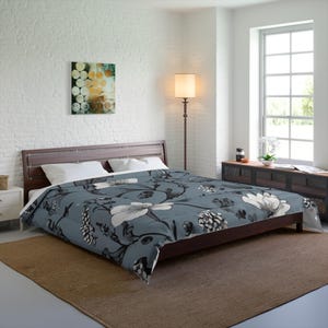 Floral Comforter, Black and White Bedding, Floral Bedroom Decor, Home Textile, Botanical Comforter Set, Bedroom Makeover