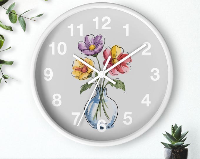 Floral Wall Clock, Botanical Home Decor, Handmade Flower Clock, Nature Inspired Wall Art, Unique Floral Design, Gardener Gift