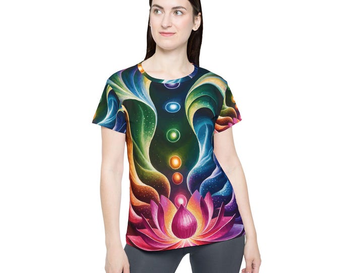 Vibrant Chakra Sports Jersey for Women - Colorful Workout Tee, Yoga Top, Gift for Her, Activewear, Festival Gear