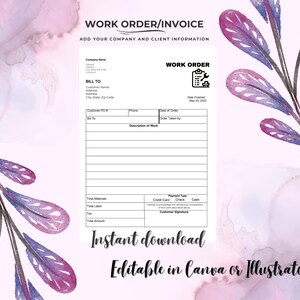 Editable Work Order Invoice Template, Work Management Form, Edit in ...