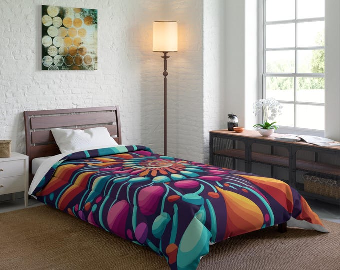 Vibrant Spiraling Colors Comforter - Cozy Bedding Set, Colorful Bedroom Decor, Soft Blanket, Unique Gift, Twin, Full, Queen, King Size