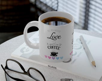 Love and Coffee Jumbo Mug, 20oz - Gift for Coffee Lovers, Inspirational Quote Cup, Large Tea Mug, Cozy Drinkware, Kitchen Decor