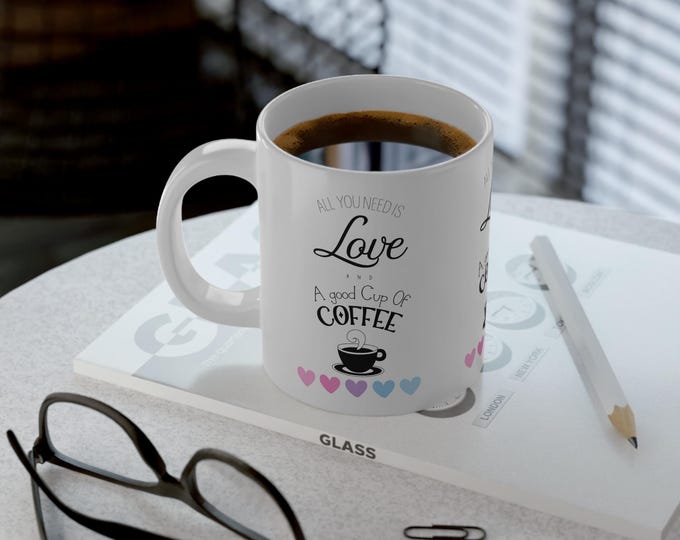 Love and Coffee Jumbo Mug, 20oz - Gift for Coffee Lovers, Inspirational Quote Cup, Large Tea Mug, Cozy Drinkware, Kitchen Decor