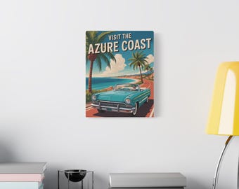 Canvas Print, Azure Coast Vintage Wall Art, Beach Themed Home Decor, Ocean Canvas Art, Coastal Wall Hanging, Nautical Print