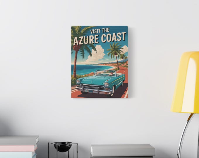 Canvas Print, Azure Coast Vintage Wall Art, Beach Themed Home Decor, Ocean Canvas Art, Coastal Wall Hanging, Nautical Print