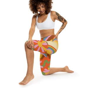Boho Floral Capri Leggings for Everyday Vibes, Yoga, Comfort Wear, Gift for Her, Festival Style, Summer Fashion