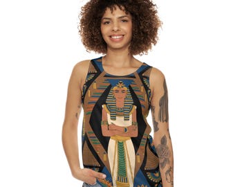 Egyptian Queen Unisex Tank Top, Nefertiti Sleeveless Shirt, Pharaoh Muscle Tank, Ancient Egypt Graphic Tee, Hieroglyphic Top