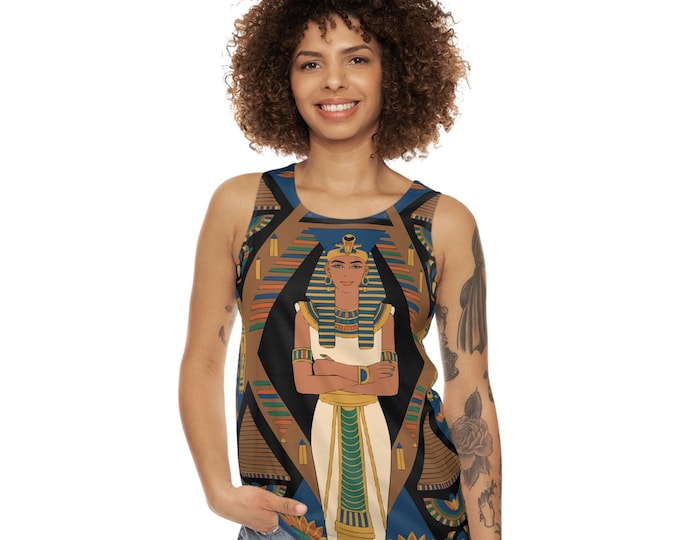 Egyptian Queen Unisex Tank Top, Nefertiti Sleeveless Shirt, Pharaoh Muscle Tank, Ancient Egypt Graphic Tee, Hieroglyphic Top