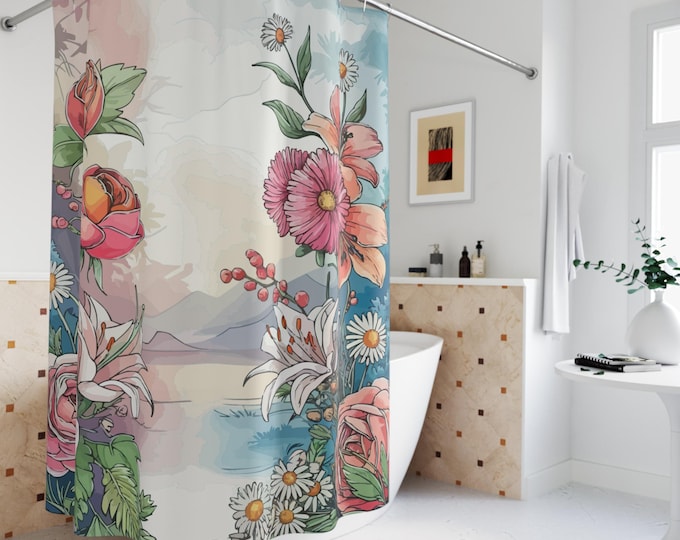 Vintage Floral Shower Curtain, Boho Bathroom Decor, Nature-Inspired Home Accessory, Perfect Wedding Gift, Spring & Summer Vibes, Floral