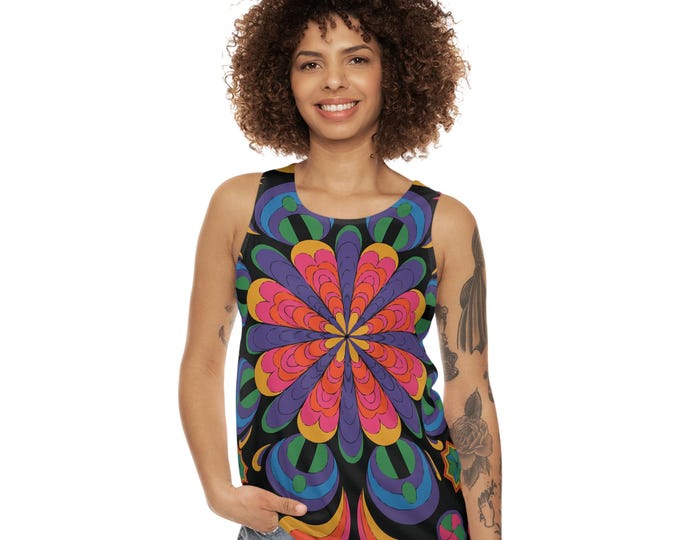 Colorful Boho Psychedelic Unisex Tank Top, Vibrant Summer Fashion, Festival Wear, Comfortable Weekend Top, Art-Inspired Clothing