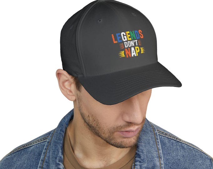 Legends Don't Nap Cap, Fun Baseball Hat, Structured Embroidery Cap, Gift for Dads, Perfect for Casual Outings, Unique Summer Accessory