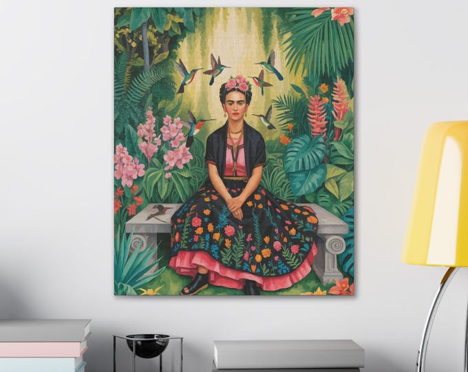 Frida Kahlo Canvas Art, Colorful Wall Decor, Artistic Gift for Art Lovers, Bohemian Home Decor, Gift for Her