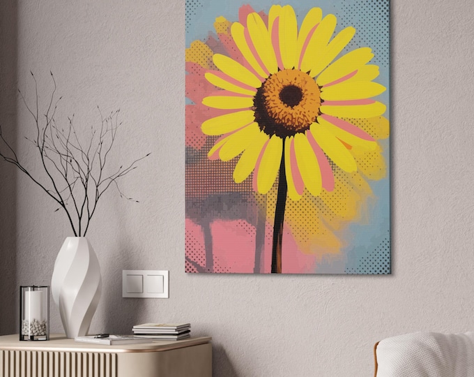 Bold Daisy Pop Art Print – Retro Floral Wall Art, Warhol Style Home Decor, Colorful Printable for Living Room or Office