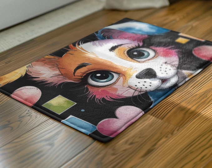 Pet Doormat, Colorful Dog Welcome Mat, Home Decor, Rug, Housewarming Gift, Indoor Outdoor, Non-Slip, Cute Puppy Entryway, Vibrant Pet Lover