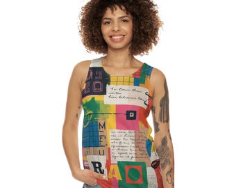 Abstract Geometric Unisex Tank Top, Handwritten Design Shirt, Minimalist Tank, Black and White Tank, Graphic Tee, Summer Tank Top