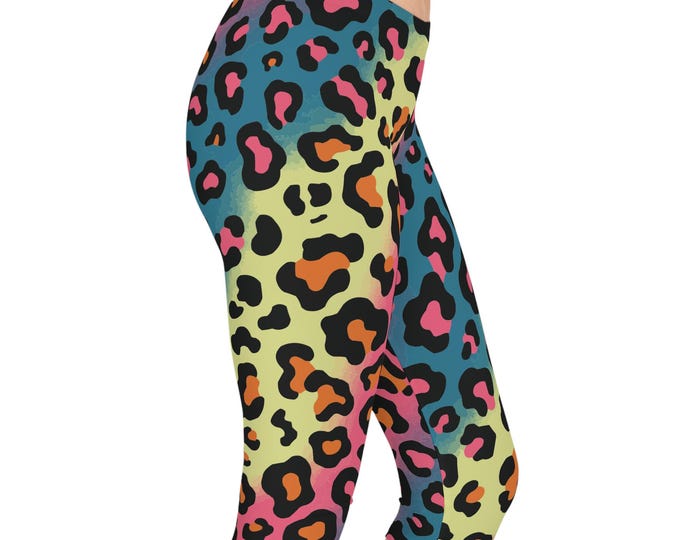 Vibrant Leopard Print Capri Leggings for Women, Stylish Activewear, Fitness, Yoga, Casual Outfits, Summer Essentials