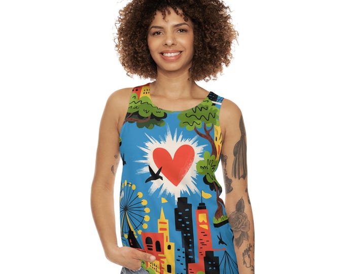 Colorful Cityscape Unisex Tank Top - Perfect for Summer Fun, Beach Day, Casual Outings, Outdoor Adventures, Travel Gear