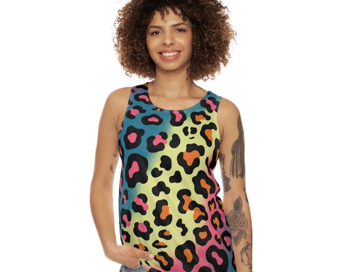Colorful Leopard Print Unisex Tank Top, Summer Essential, Casual Wear, LGBTQ+ Pride, Beach Vibes, Festival Outfits
