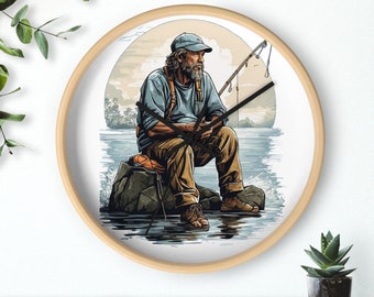Fisherman Wooden Wall Clock, Nautical Theme Clock, Fishing Decor, Nautical Home Decor, Fisherman Gift