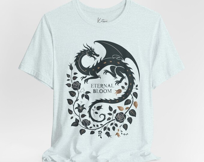 Dragon Eternal Bloom T-Shirt, Unisex Graphic Tee, Fantasy Dragon Lover Shirt, Mythical Creature Gift, Short Sleeve Top