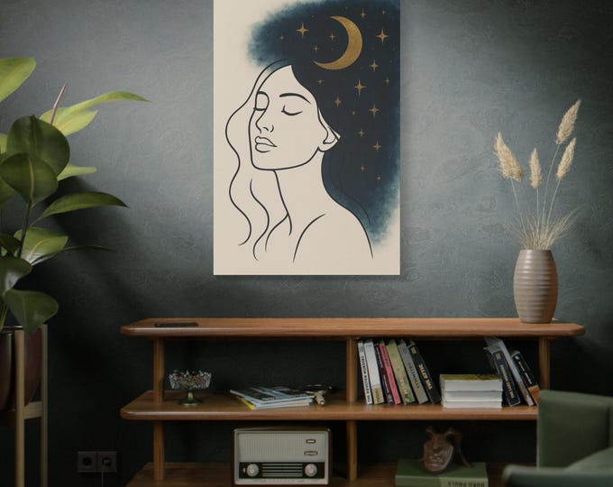 Serene Moon Canvas Art, Night Sky Wall Décor, Boho Home Decor, Celestial Artwork, Relaxing Vibes, Gift for Her