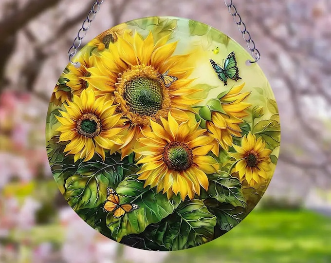 Sunflower Suncatcher, Stained Acrylic 6-inch Window Hanging, Outdoor, Housewarming, Home Decor, Garden Decor, Housewarming Gift