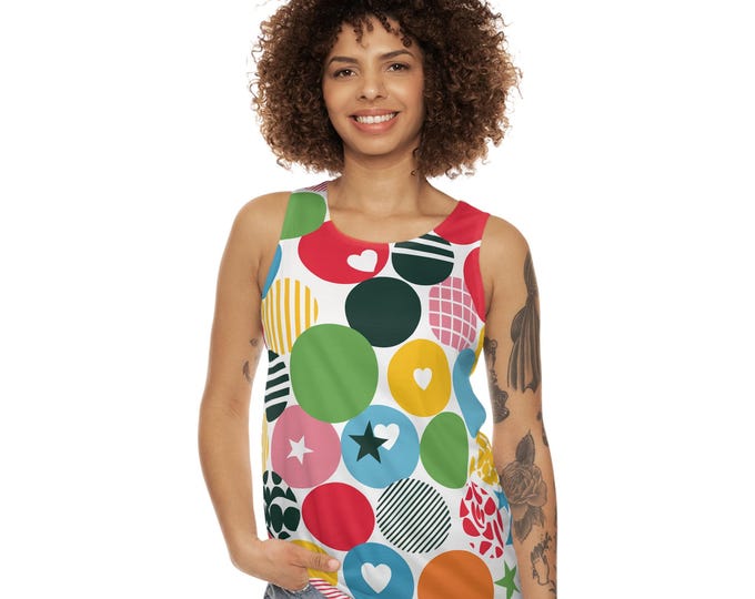 Colorful Pattern Unisex Tank Top, Fun Summer Wear, Casual Tank for Beach, Festival Outfit, Pride Parade, Gift Idea for Friends
