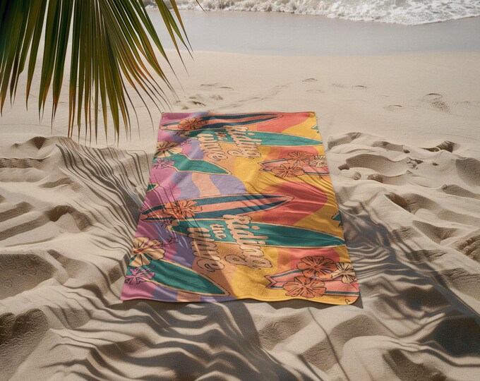 Riding the Wave Beach Towel - Summer Vibes, Ocean Lover Gift, Tropical Beach Decor, Surfing Beach Blanket, Beach Towel for Vacation