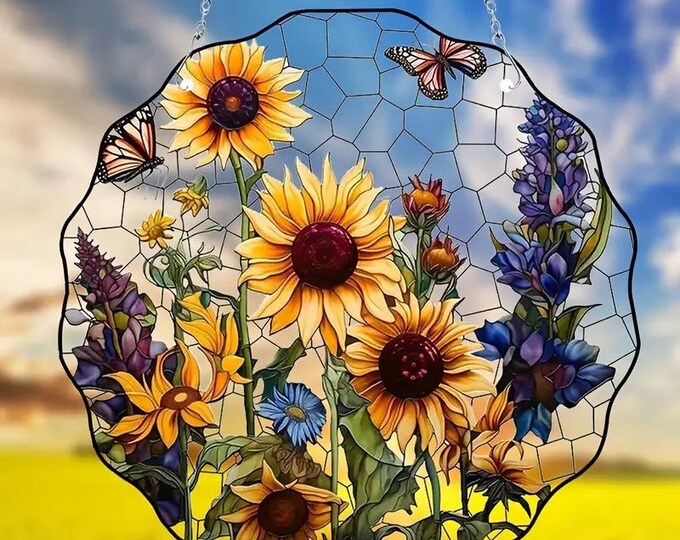 Sunflower Acrylic Sun Catcher, Colorful Window Decor (5x9 Size)