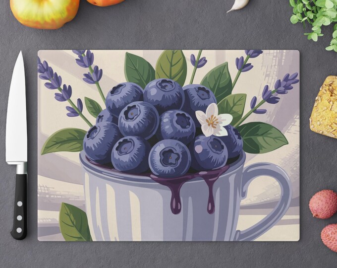 Blueberry Floral Cutting Board - Kitchen Decor and Gift for Cooks