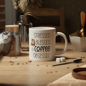 Stressed Blessed and Coffee Obsessed Jumbo Mug, Coffee Lover Gift, Funny Mug, Gift for Her, 20oz Mug, Coffee Mug