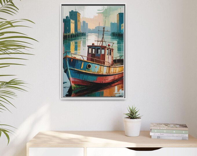 Abstract Nautical Framed Artwork, Nautical Decor Wall Art, Abstract Ocean Painting, Coastal Canvas Print, Seaside Home Decoration
