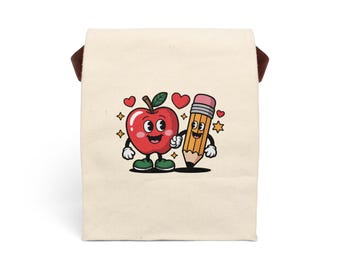 Cute Kids Lunch Bag with Apple and Pencil Design, Eco-Friendly, Back to School, Teacher Gift, Childrens Bento Bag