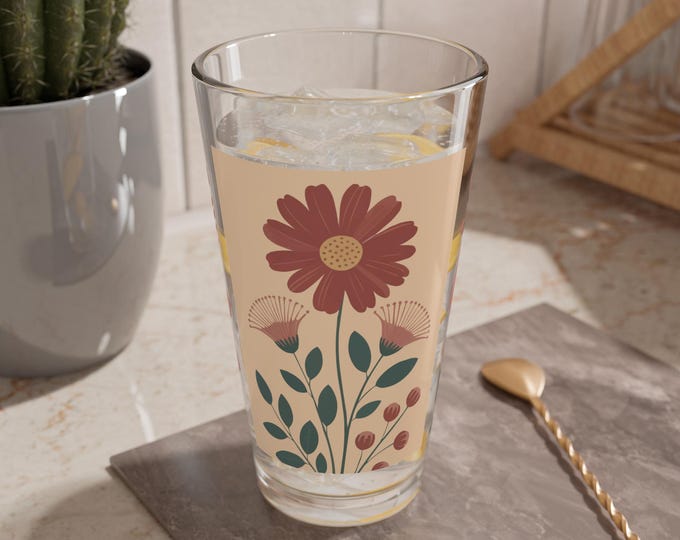 16oz Floral Mixing Glass - Vintage Style Drinkware for Home Bar Decor