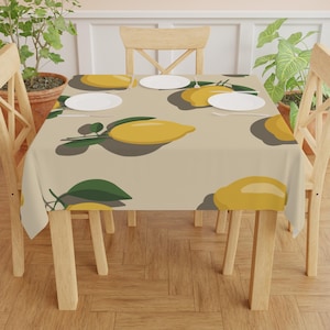 Lemon Print Tablecloth, Bright Lemon Table Cover, Summer Picnic Decor, Kitchen Table Linen, Fruit Themed Dining Accessory