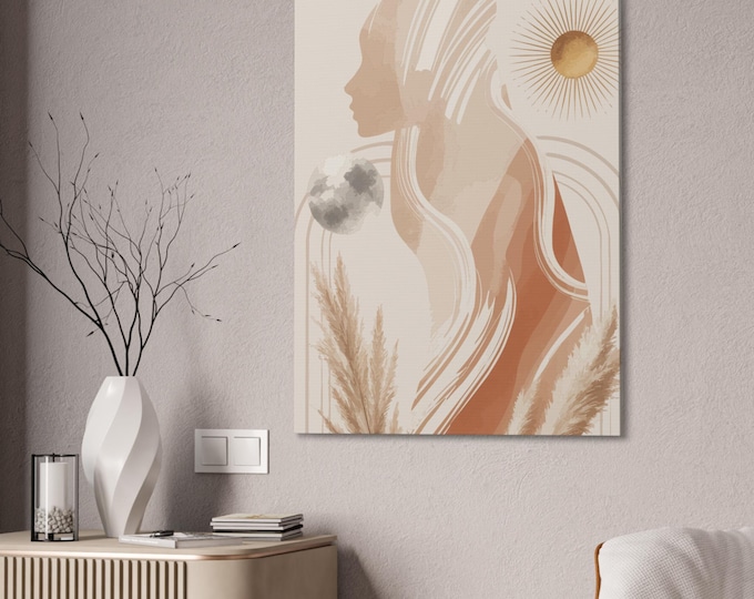 Boho Wall Art Print, Abstract Female Silhouette Canvas, Home Decor, Gift for Her, Modern Art for Living Room