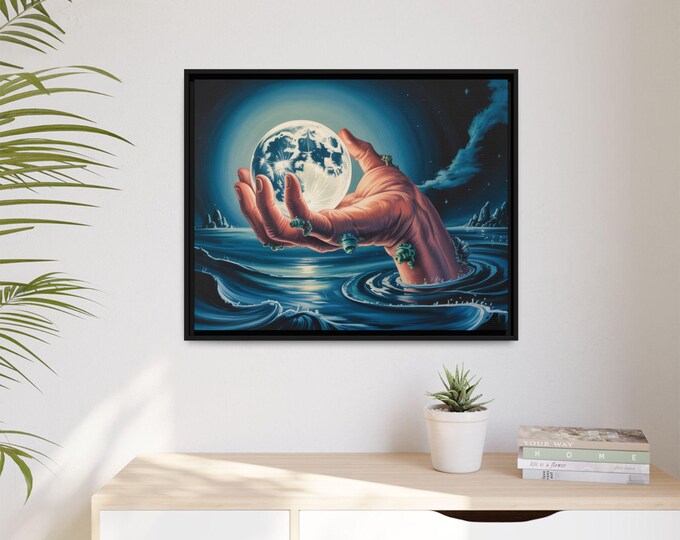 Framed Art Print: Embrace of the Moonlit Ocean, Wall Decor, Nautical Artwork, Home Decor, Gift for Ocean Lovers