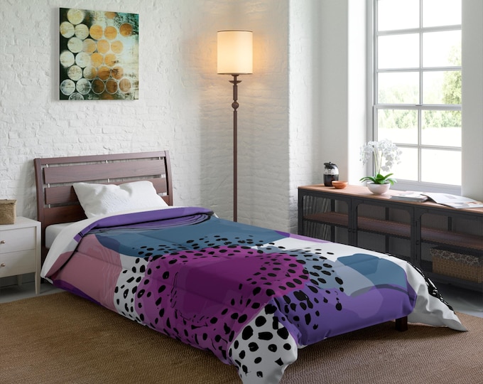 Comforter, Purple Teal Pink Dot Comforter, Bedding Set, Bedspread, Bedroom Decor, Home Decor