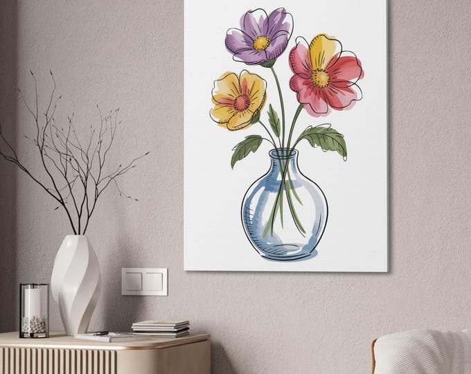 Floral Canvas Wall Art, Colorful Flower Painting, Home Decor, Gift for Nature Lovers, Botanical Print
