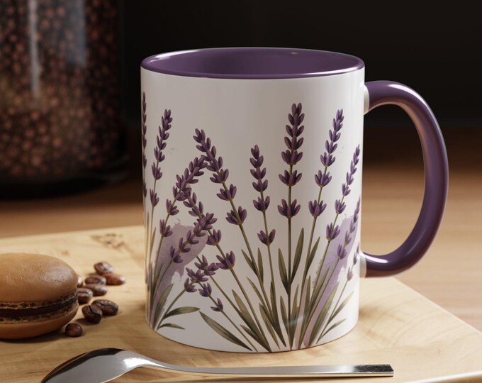 Lavender Accent Coffee Mug - Floral Tea Cup, Gift for Her, Home Decor, Spring Celebration, Relaxation Beverage Holder