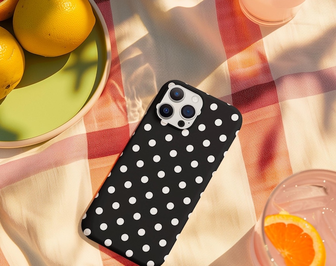 Black Polka Dot Tough Phone Case, Protective Phone Cover, Dotted Phone Case, Stylish Phone Case, Gift For Her