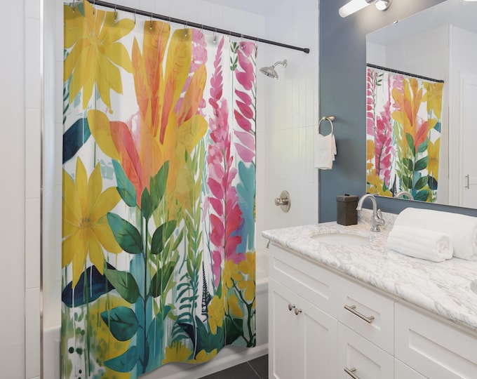 Tropical Shower Curtain, Floral Bathroom Decor, Colorful Bath Curtain, Exotic Plant Shower Curtain, Bright Botanical Home Accent, Hawaiian