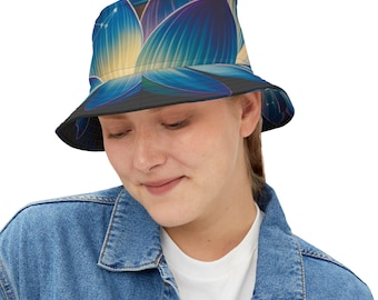 Vibrant Lotus Bucket Hat, Summer Sun Protection Hat, Trendy AOP Hat for Beach, Festivals, Outdoor Adventures, Birthday Gifts