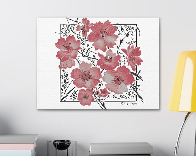 Sakura Floral Canvas Gallery Wrap – Elegant Cherry Blossom Wall Art, Japanese Botanical Décor