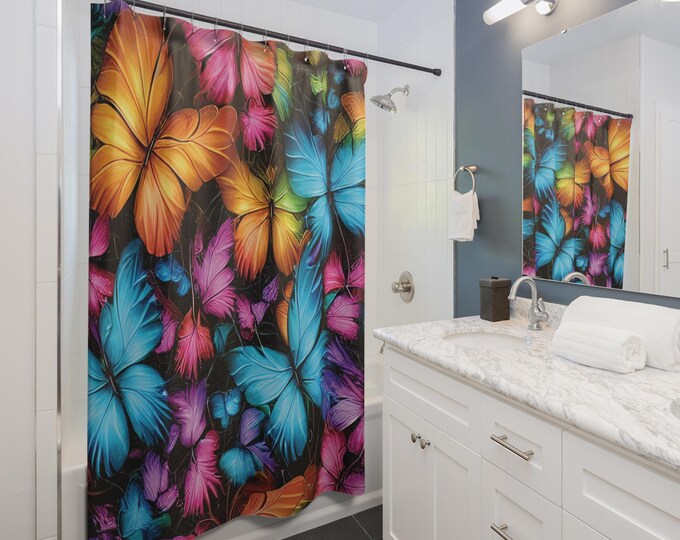 Butterfly Shower Curtains - Beautiful Home Decor for Bathroom, Nature Lover Gift, Waterproof Fabric Curtain, Bathroom Accessories, Unique
