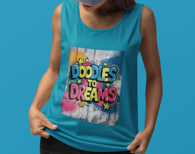 Doodles to Dreams Unisex Jersey Tank - Vibrant Art Shirt for Creative Souls, Gift for Artists, Summer Wear, Festival Outfit, Graphic Tank