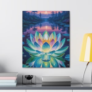 Ruhige Lotus Leinwand - Achtsame Wohnkultur, Zen-Wandkunst, Yoga Geschenk, Blumenmeditation